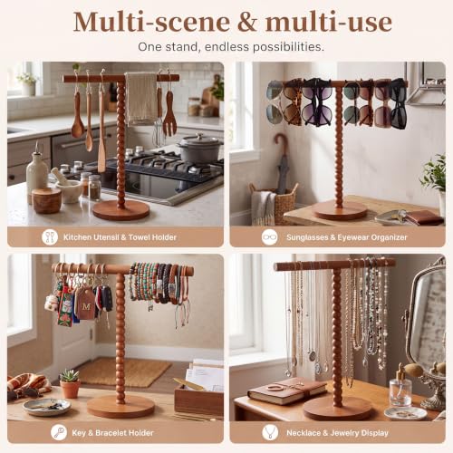 Rustic Wood Hand Towel Holder T-Shape Waterproof Countertop Towel Rack