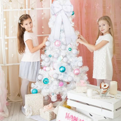 White Christmas Tree Decor Set with Faux Fur Bow Skirt and Ornaments