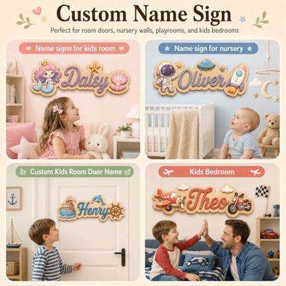 Personalized Nursery Name Sign - Fantasy & Princess Theme Wooden Wall Decor