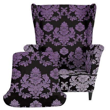 Purple Damask Floral Wingback Chair Slipcover with Elastic Bottom - Stain Resistant Furniture Protector for Living Room & Bedroom - BYCHECAR