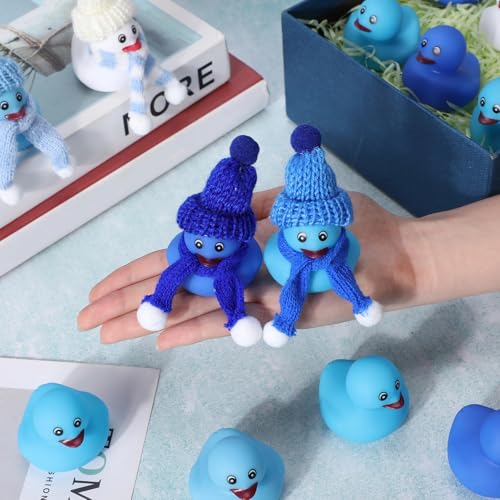 Jerify 48 Pack Winter Rubber Ducks with Fur Santa Hats & Scarves - Christmas Party Favors