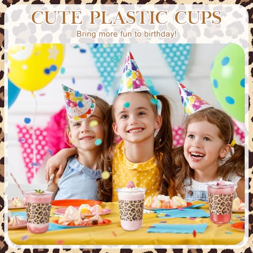 50 Pcs Leopard Print Disposable Plastic Cups for Parties - 16oz, Clear & Leopard Variation
