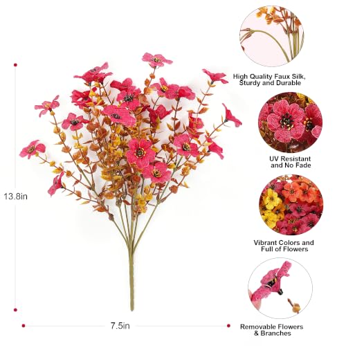 Artificial Fall Mums Flowers for Outdoors Porch Decoration - Burgundy, Orange, Yellow - 12 Bundles