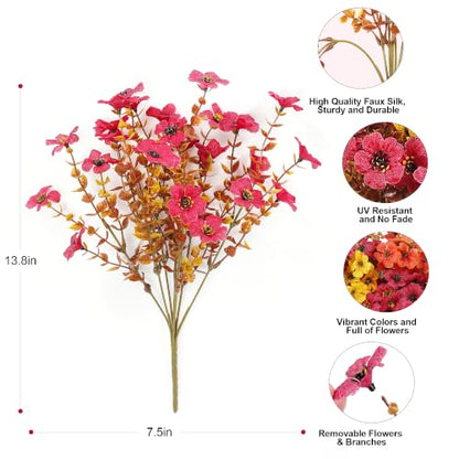 Artificial Fall Mums Flowers for Outdoors Porch Decoration - Burgundy, Orange, Yellow - 12 Bundles