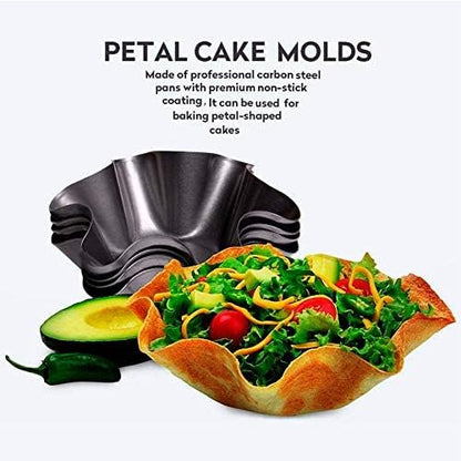 Skiennix Tortilla Pan Set - Non-Stick Carbon Steel Taco Salad Bowl Makers | 6 Pcs Fluted Design