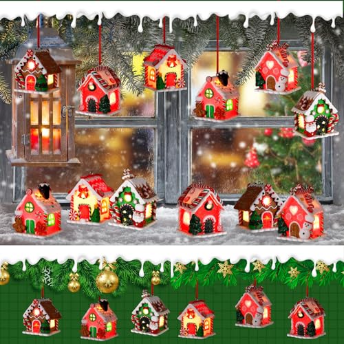 Christmas Gingerbread House Ornaments - 18 Lighted Holiday Decor - Classic