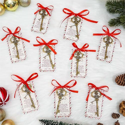 24 Sets Santa’s Magic Key with Card & Ribbon - No Chimney Christmas Ornament - Holiday Tradition Metal Key Decoration - Variation of THIS listing