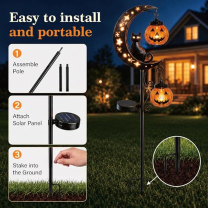 Halloween Solar Garden Stake Light with Pumpkin & Black Cat - Outdoor Decor Style C