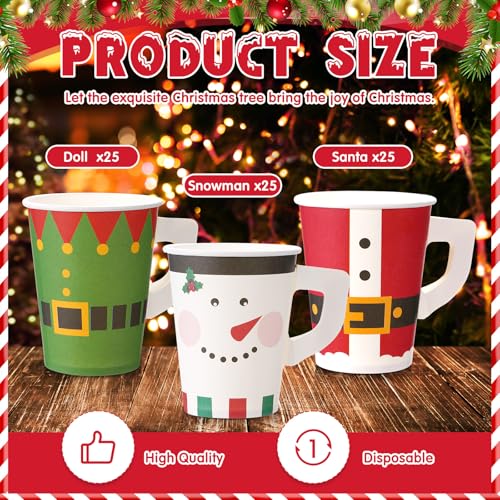 75 Pack Christmas Paper Cups with Handles - 9oz Disposable Holiday Cups