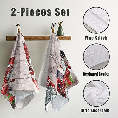 Red Gnome Winter Holiday Hand Towels for Bathroom Kitchen Decor 2Pcs