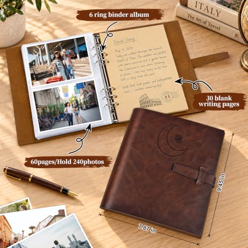 Leather Photo Album 4x6 Holds 240 Pictures with Scrapbook Pages - Moon Variation