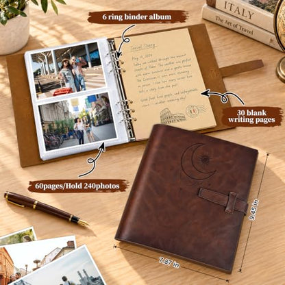 Leather Photo Album 4x6 Holds 240 Pictures with Scrapbook Pages - Moon Variation
