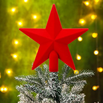 7.87 Inch Red Velvet Christmas Tree Topper Star Holiday Ornament