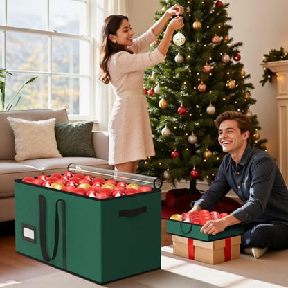 Large Christmas Ornament Storage Box with Adjustable Dividers - Holds 128 Ornaments