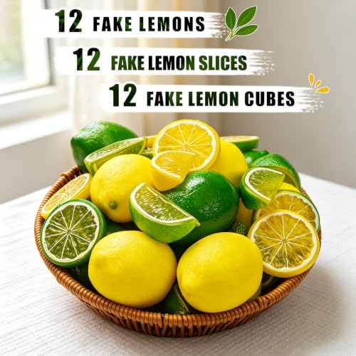 Artificial Lemons Kit - Realistic Fake Yellow Lemons for Kitchen Decor & Parties