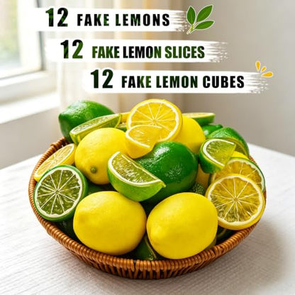 Artificial Lemons Kit - Realistic Fake Yellow Lemons for Kitchen Decor & Parties