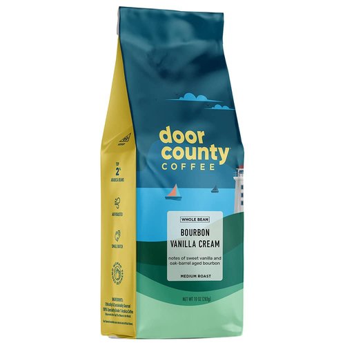 Door County Coffee Bourbon Vanilla Cream Flavored Whole Bean - Medium Roast 10 oz Bag - 100% Specialty Arabica