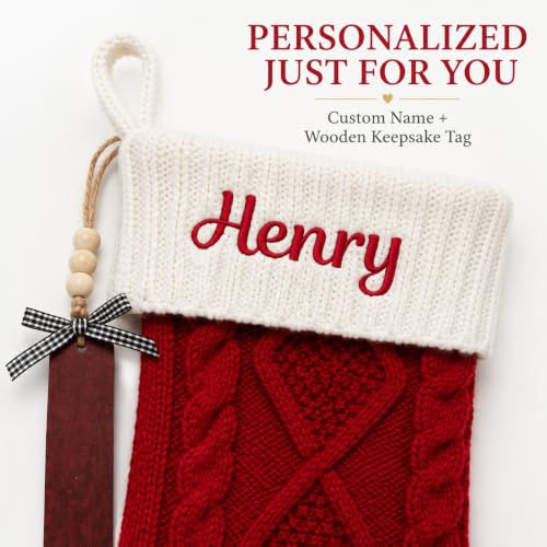 Personalized White Christmas Stocking with Cable Knit & Embroidered Name - Holiday Decor