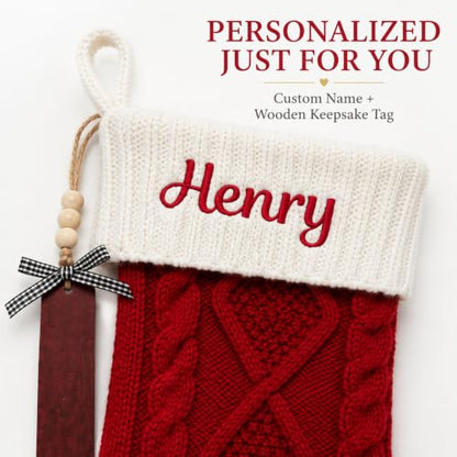 Personalized White Christmas Stocking with Cable Knit & Embroidered Name - Holiday Decor