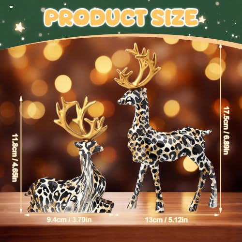Christmas Leopard Print Reindeer Figurines Set - Holiday Decor, 2 Sizes