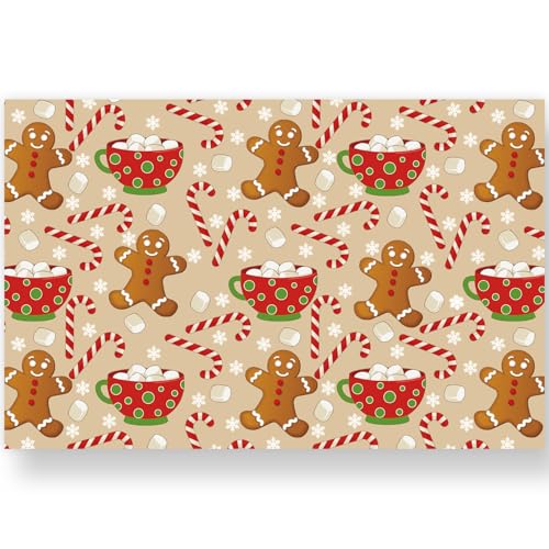 Christmas Paper Placemat Gingerbread Man Candy Cane Set - Holiday Dinner Table Decor, 50 Sheets, 11 x 17 Inch