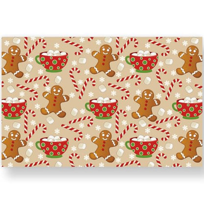 Christmas Paper Placemat Gingerbread Man Candy Cane Set - Holiday Dinner Table Decor, 50 Sheets, 11 x 17 Inch