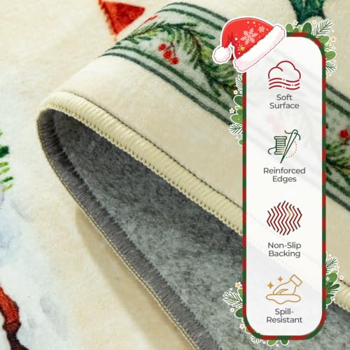 Beige Area Rug 2x3 Feet for Entryway, Kitchen & Bathroom - Christmas Design