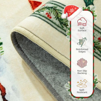 Beige Area Rug 2x3 Feet for Entryway, Kitchen & Bathroom - Christmas Design