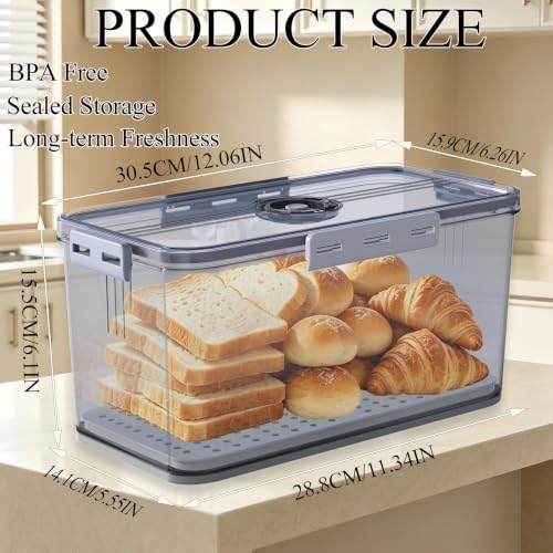 Clear Bread Box with Lid and Time Recording - Grey Food Storage Container