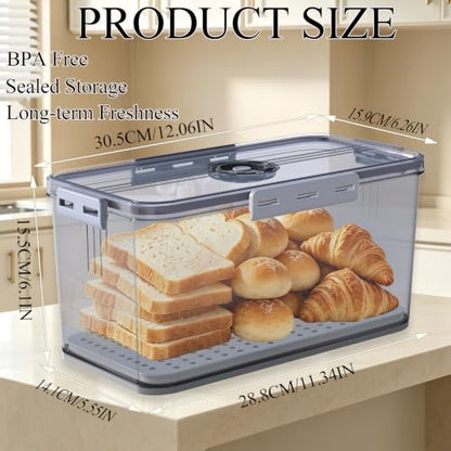 Clear Bread Box with Lid and Time Recording - Grey Food Storage Container