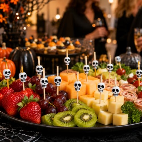 100PCS Skull Bamboo Cocktail Picks for Halloween Party Food & Drinks