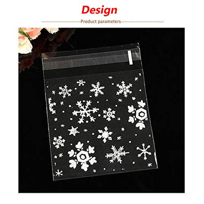 Christmas Snowflake Candy Bags 100PCS Self-Adhesive Treat Bags for Gifts