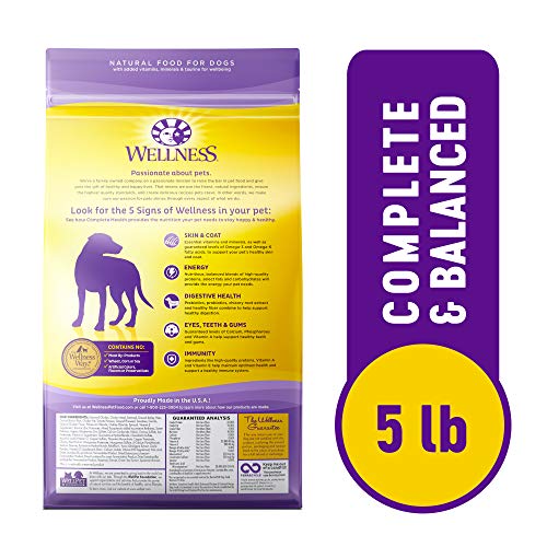 Wellness Complete Health Dry Dog Food with Grains, Natural Ingredients, Made in USA with Real Meat, All Breeds, For Adult Dogs (Chicken & Oatmeal, 5-Pound Bag)