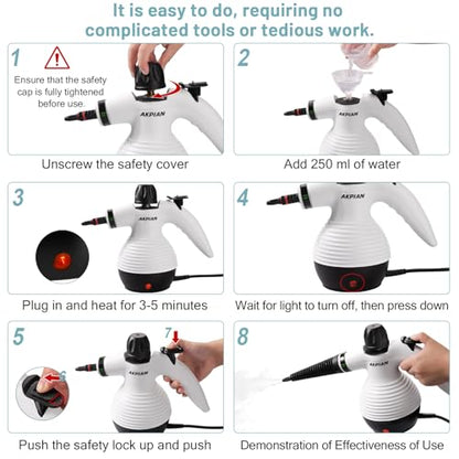 White Handheld Steam Cleaner for Home Cleaning with 10 Accessories