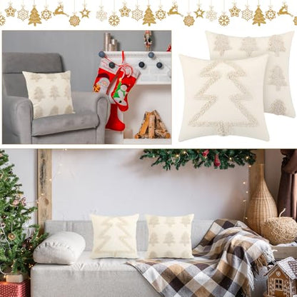 Christmas Pillow Covers 18x18 Set of 2 Beveeer Boho Tree Design