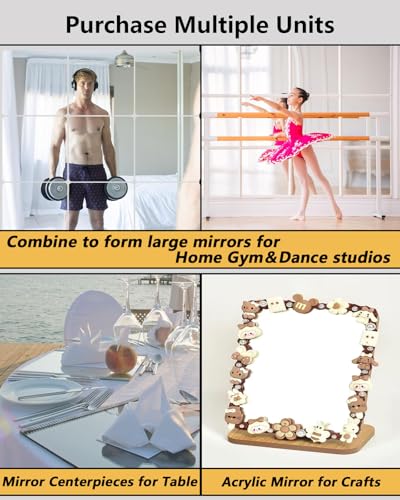 Unbreakable Mirror Tiles 14x12 Inch - Silver 4PCS Peel & Stick Wall Mirrors for Kids Bedroom Decor