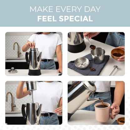 12-Cup Electric Coffee Percolator Stainless Steel Easy Use & Keep Warm