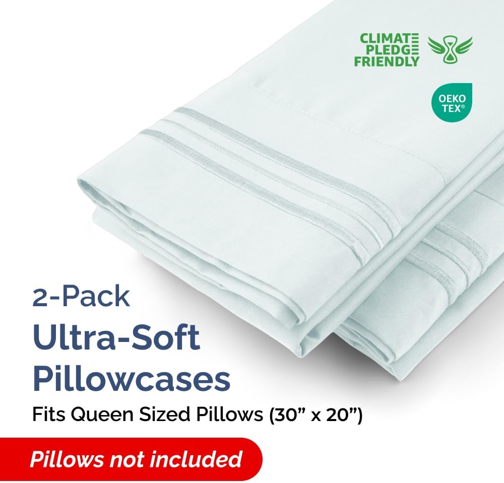 Skiennix Queen Pillow Cases Set of 2 - Ultra Soft Hotel Quality - Wrinkle Free & Stain Resistant - Ice Blue