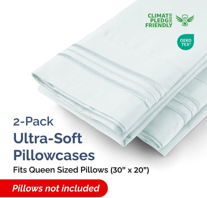 Skiennix Queen Pillow Cases Set of 2 - Ultra Soft Hotel Quality - Wrinkle Free & Stain Resistant - Ice Blue