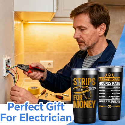 Electrician Gifts Tumbler - 20oz Metal Insulated Cup with Black Design - Variation of THIS listing