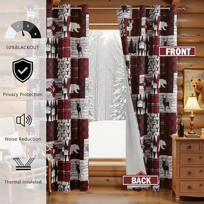 Red Rustic Christmas Curtains for Living Room Bedroom, 52W x 63L, Set of 2 - Variation of THIS listing