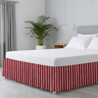 Red Boho Leaves Bedskirt Queen Size 16 Inch Drop Wrap Around Adjustable Dust Ruffle
