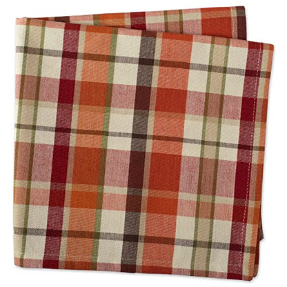 Pumpkin Spice Plaid Cotton Napkin Set 20x20 Inches - Fall Table Decor, Pack of 6