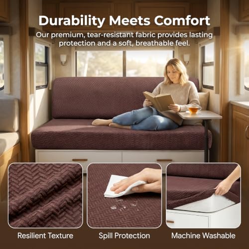 RV Couch Covers for Jackknife Sofa Bed - 2 Pieces Dark Brown
