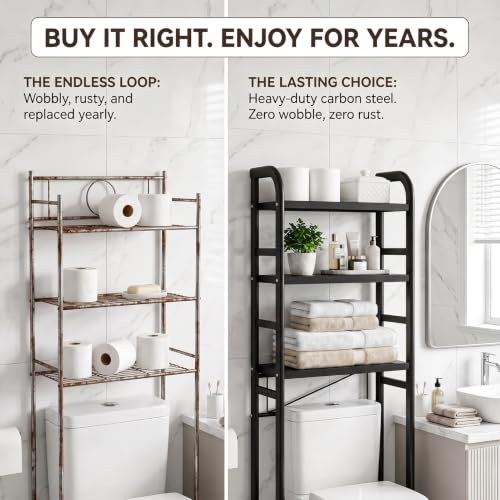 Over The Toilet Storage Rack Black Bathroom Organizer Space Saver