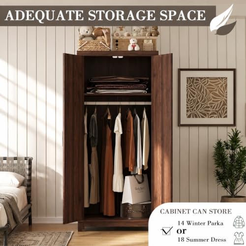 Tall Wooden Wardrobe Closet with Doors, Espresso Finish - 70"