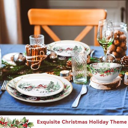 Christmas Snowman Dinnerware Set of 16 with Christmas Tree Variation