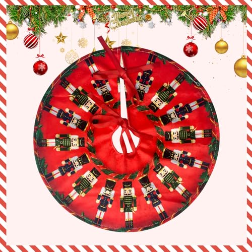 15 Inch Mini Christmas Tree Skirt with Nutcracker Design - Red Variation