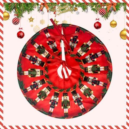 15 Inch Mini Christmas Tree Skirt with Nutcracker Design - Red Variation