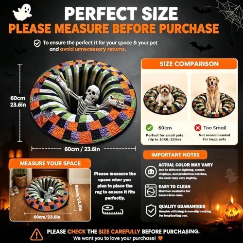 3D Halloween Rug with Skull Variation - Ghost Skeleton Vortex Optical Illusion, Candy Corn Design, Non-Slip, 24 Inch